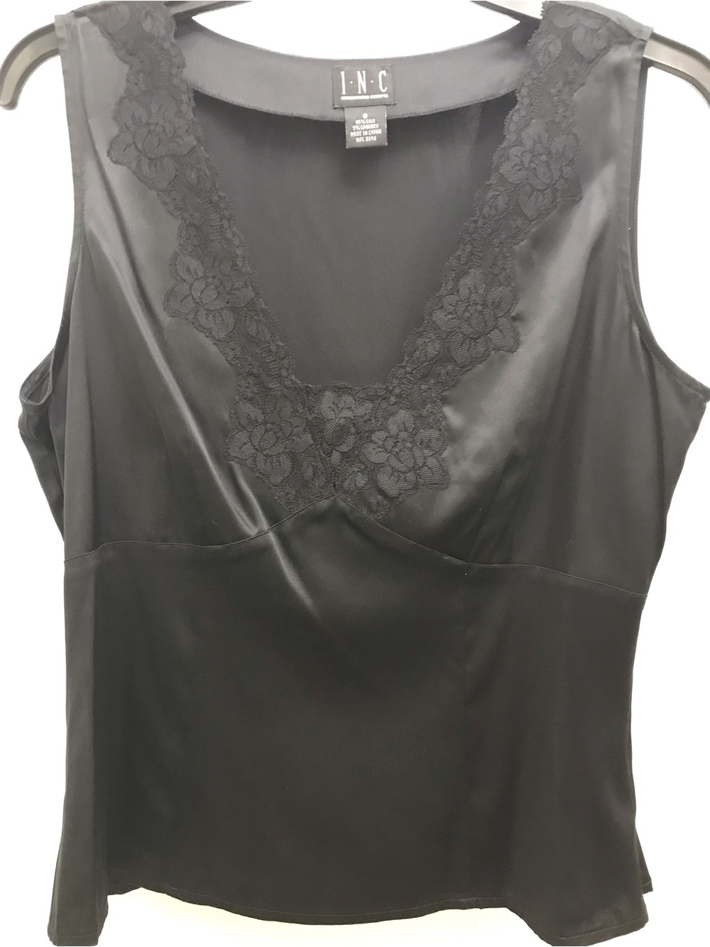 INC International Concepts Black Satin Lace-Trim Camisole